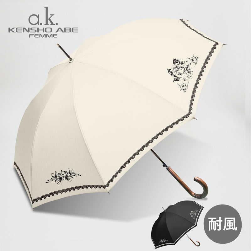 KENSHO ABE FEMME / 雨傘 長傘 耐風傘 グラスファイバー ジャンプ 60cm フラワープリント