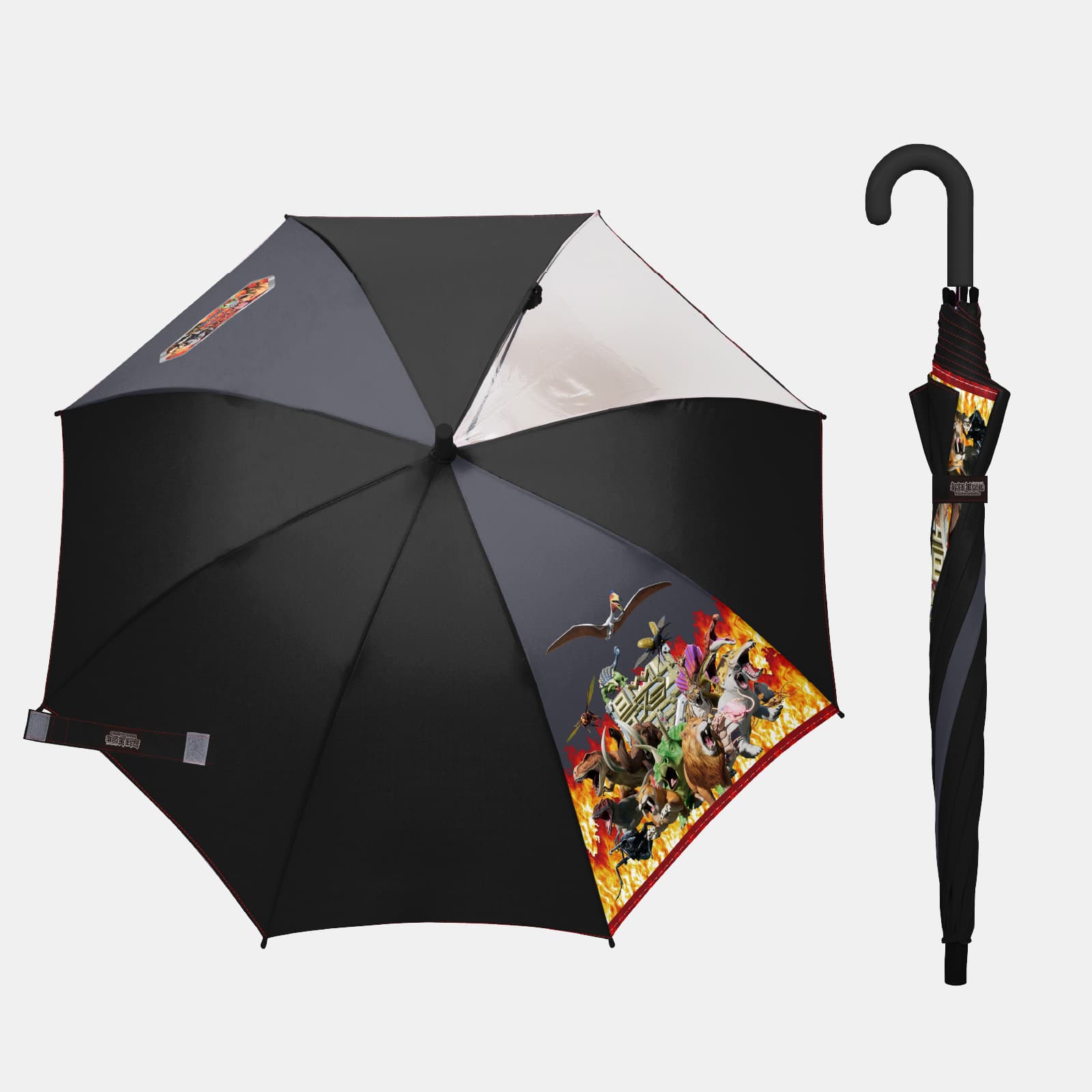 最強王図鑑 学研LIVE / 子供用傘 ジャンプ式 55cm 雨傘 長傘 グラス