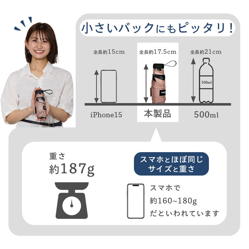 monaka / 5段 コンパクト日傘 晴雨兼用 遮光率100％ UVカット100％ UPF50+ UVカット 折りたたみ傘 日傘 メンズ レディース 軽量 男女兼用 コンパクトサイズ 55